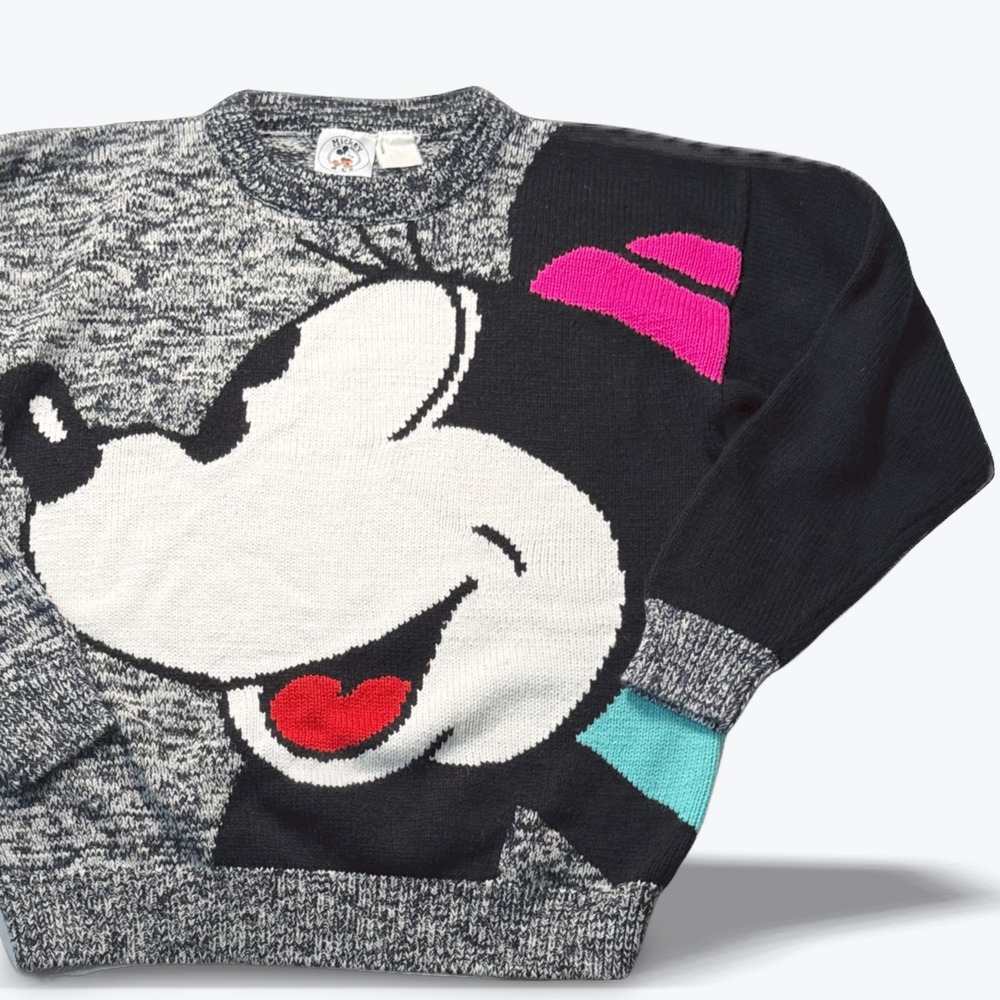 Vintage Mickey & Co Disney Sweater Big Face Minnie Marl Knit Rare 90s Large